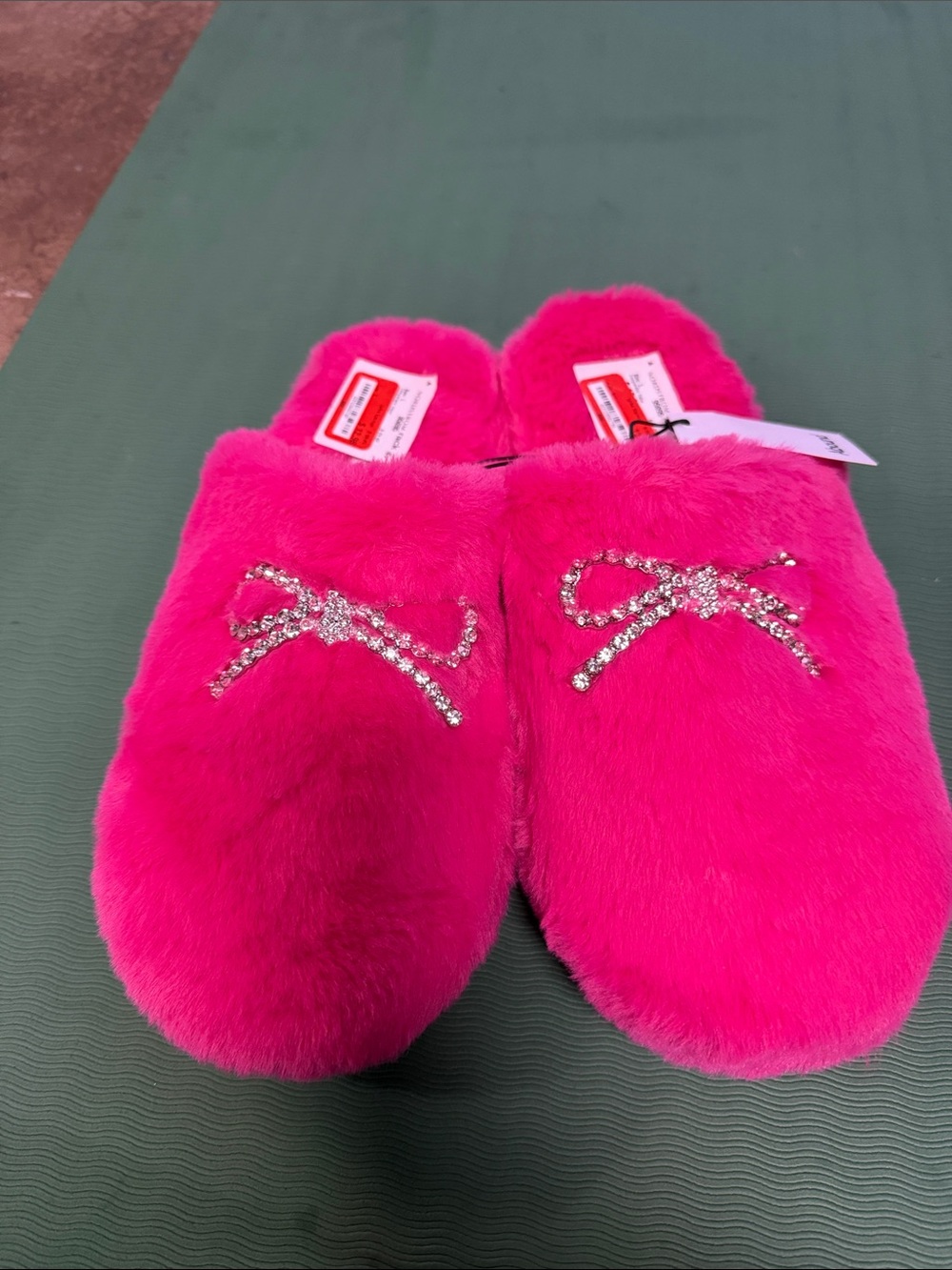 Abound Hot Pink Faux Fur Slide Slippers with Crystal Bow